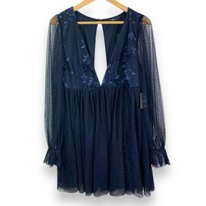 Lulu's Navy Blue Embroidered Mini Dress